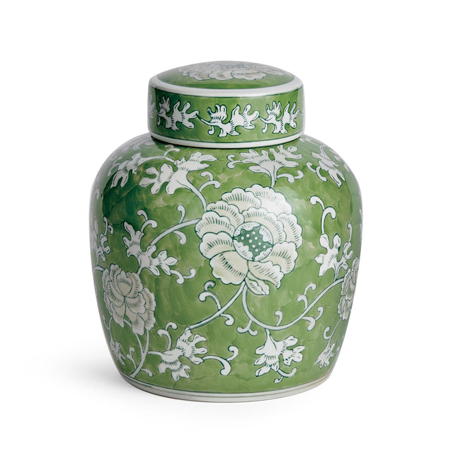 Napa Green/White IMPERIAL LOTUS LIDDED JAR