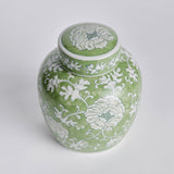 Napa Green/White IMPERIAL LOTUS LIDDED JAR