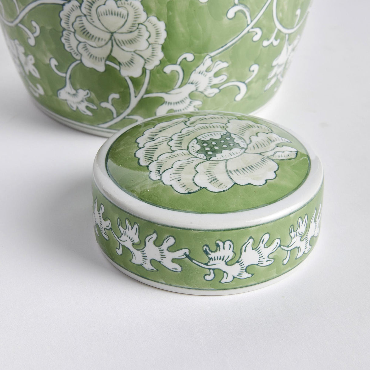 Napa Green/White IMPERIAL LOTUS LIDDED JAR