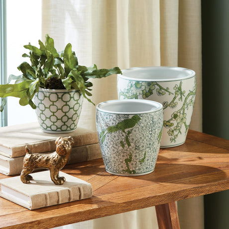 Napa Green/White IMPERIAL FLOWER POTS, SET OF 3