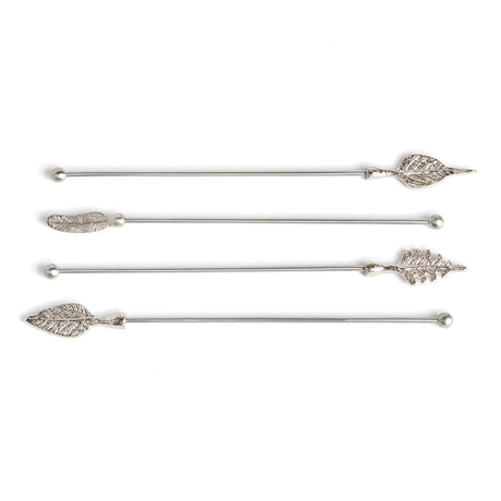 Napa Stainless Steel LEAF SWIZZLE STICKS, SET OF 4