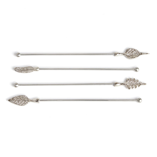 Napa Stainless Steel LEAF SWIZZLE STICKS, SET OF 4