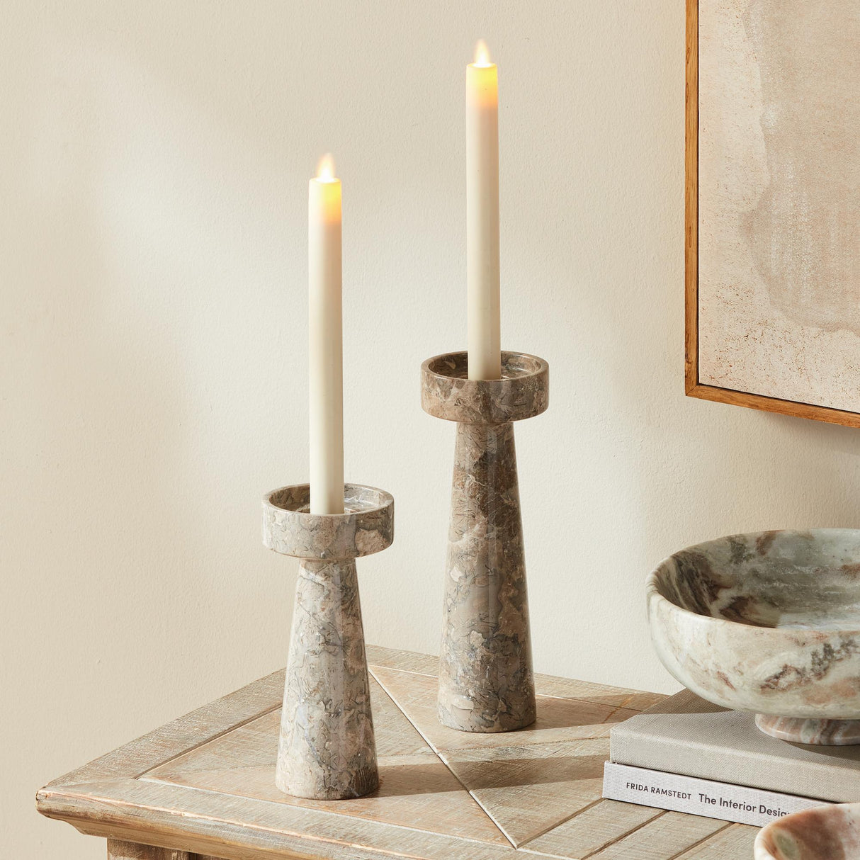 Napa Gray and White TERRENE CANDLE STANDS, SET OF 2
