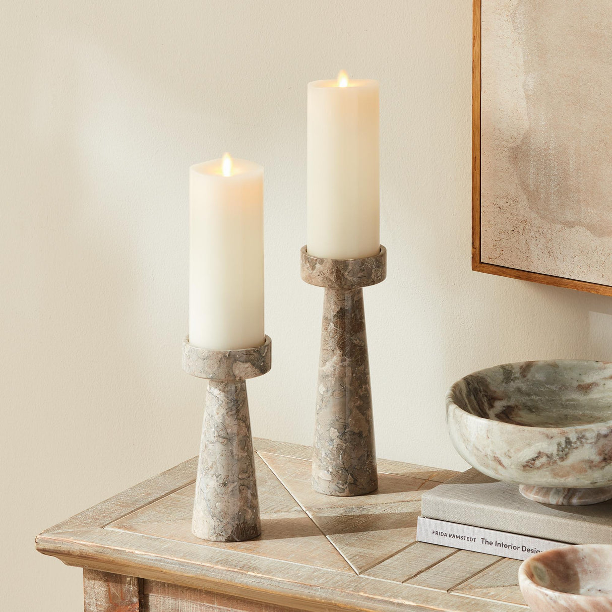 Napa Gray and White TERRENE CANDLE STANDS, SET OF 2