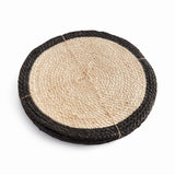 Napa Natural/black JUTE COIL ROUND PLACEMATS, SET OF 8