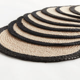 Napa Natural/black JUTE COIL ROUND PLACEMATS, SET OF 8