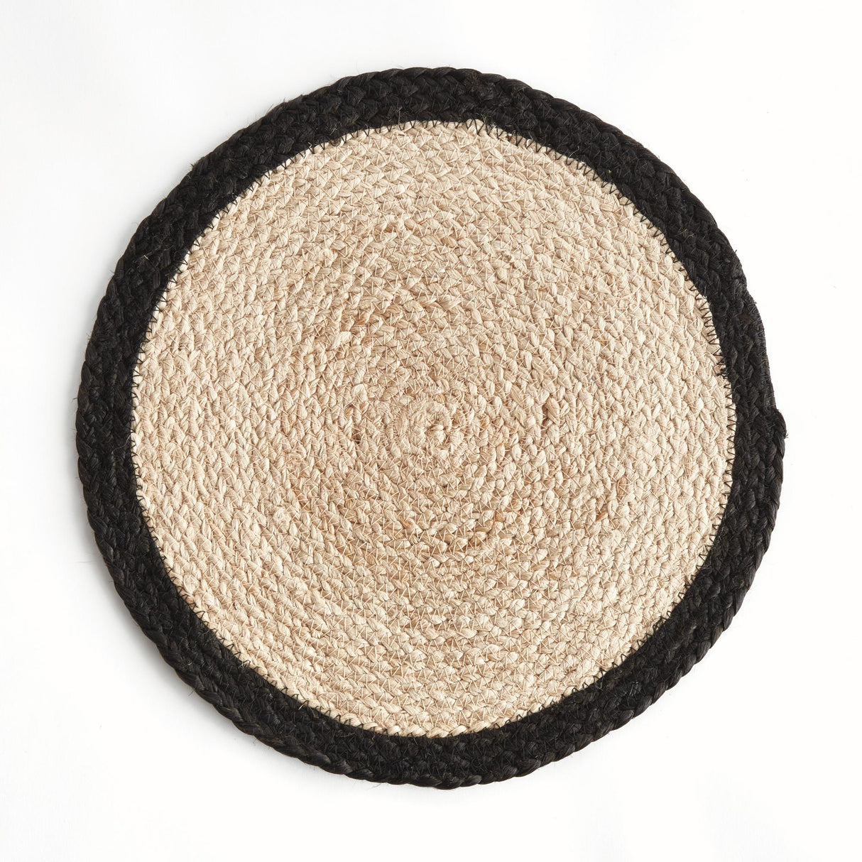 Napa Natural/black JUTE COIL ROUND PLACEMATS, SET OF 8