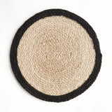 Napa Natural/black JUTE COIL ROUND PLACEMATS, SET OF 8