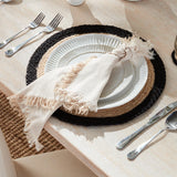 Napa Natural/black JUTE COIL ROUND PLACEMATS, SET OF 8