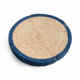 Napa Natural/navy blue JUTE COIL ROUND PLACEMATS, SET OF 8