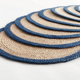 Napa Natural/navy blue JUTE COIL ROUND PLACEMATS, SET OF 8