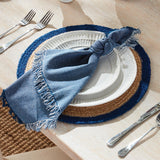 Napa Natural/navy blue JUTE COIL ROUND PLACEMATS, SET OF 8