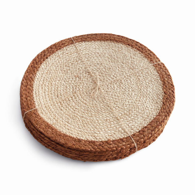 Napa Natural/rust JUTE COIL ROUND PLACEMATS, SET OF 8