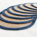 Napa Natural/navy JUTE COIL OVAL PLACEMATS, SET OF 8