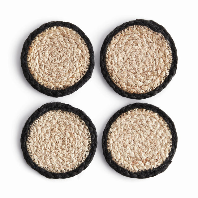 Napa Natural/black JUTE COASTERS, SET OF 4