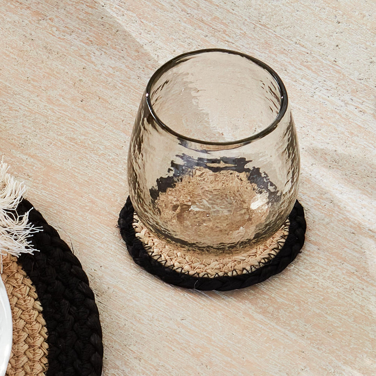 Napa Natural/black JUTE COASTERS, SET OF 4