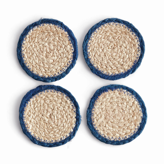 Napa Natural/navy JUTE COASTERS, SET OF 4