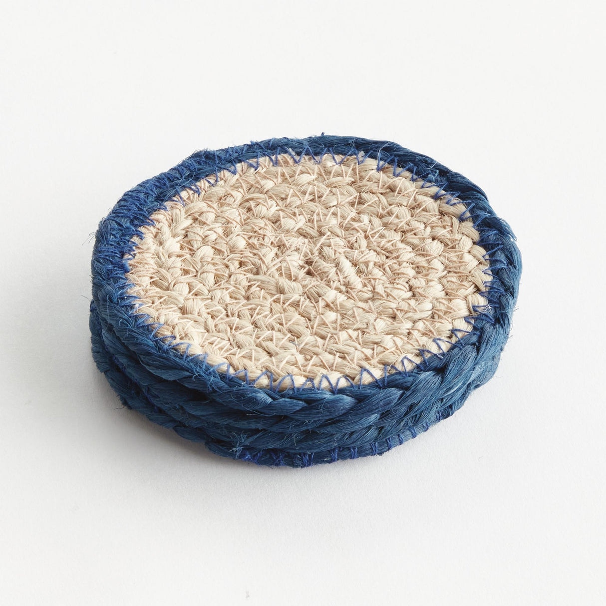 Napa Natural/navy JUTE COASTERS, SET OF 4