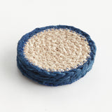 Napa Natural/navy JUTE COASTERS, SET OF 4