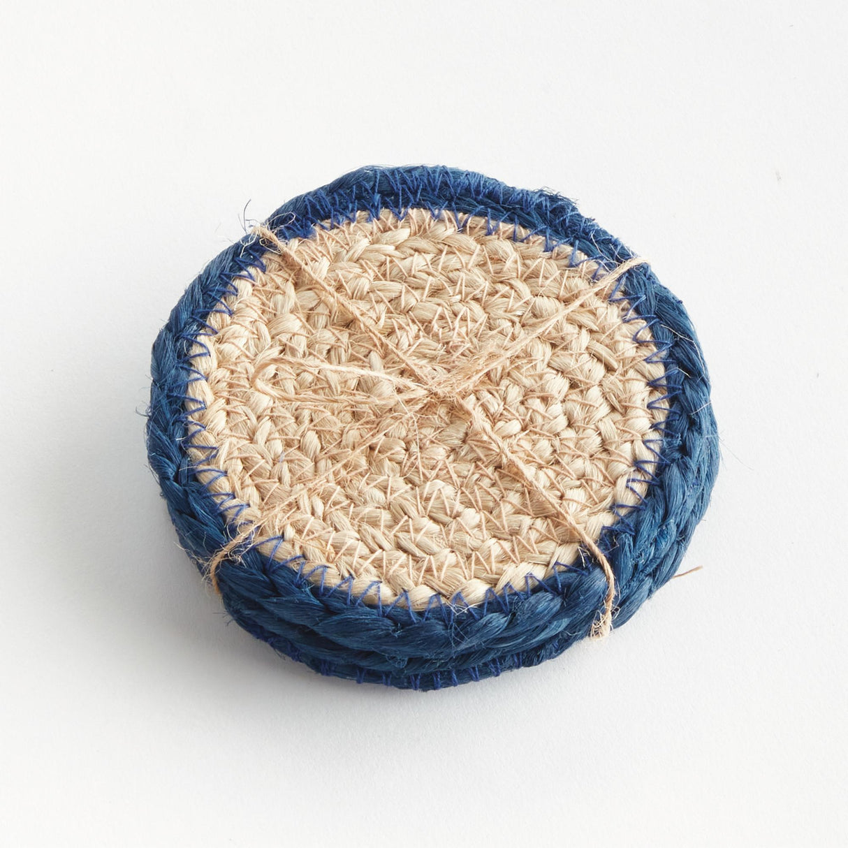 Napa Natural/navy JUTE COASTERS, SET OF 4