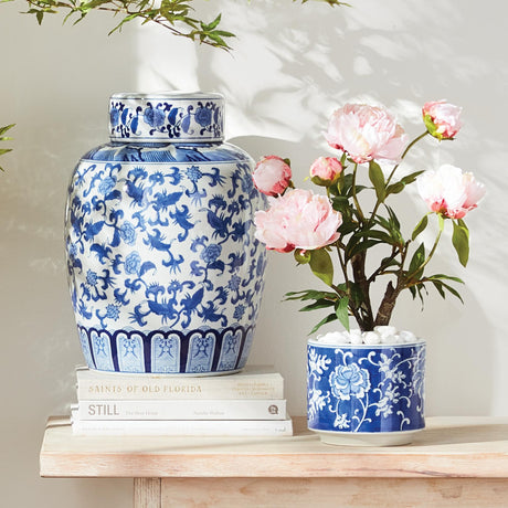Napa Blue and White BARCLAY BUTERA DYNASTY BLOSSOM LIDDED JAR