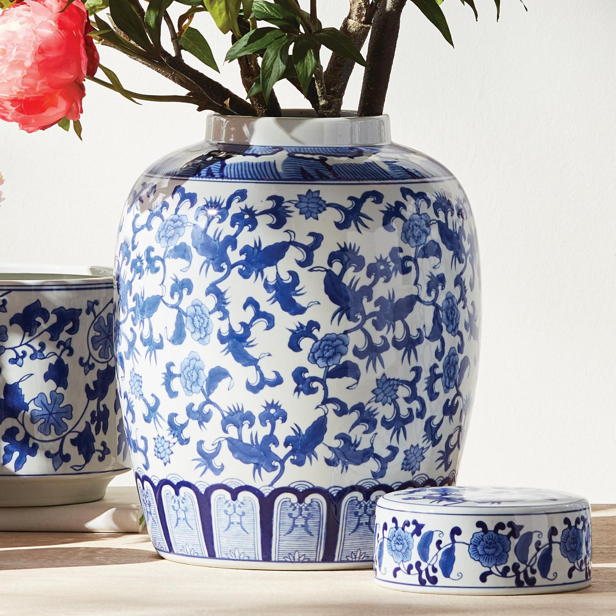 Napa Blue and White BARCLAY BUTERA DYNASTY BLOSSOM LIDDED JAR