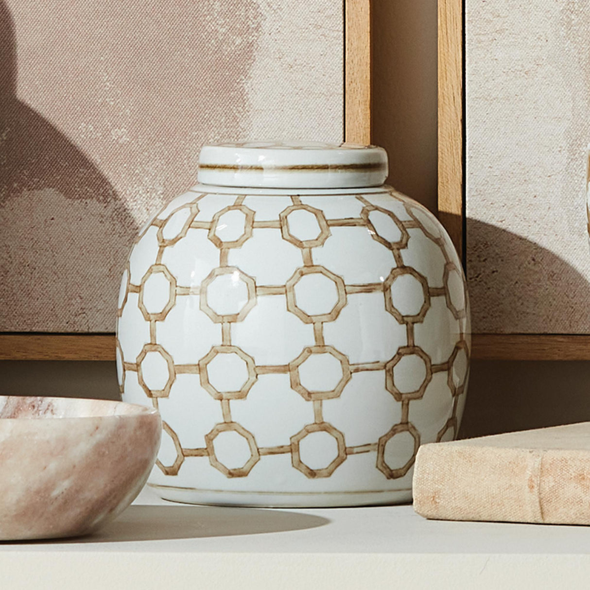 Napa Brown and white PROVINCE LINK LIDDED JAR