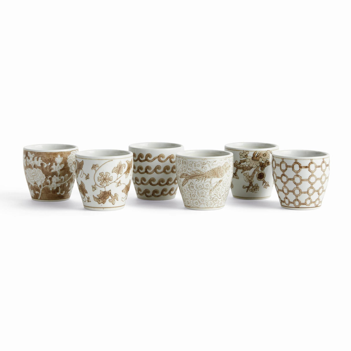 Napa Brown and white PROVINCE MINI FLOWER POTS, SET OF 6