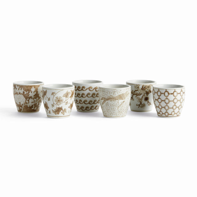 Napa Brown and white PROVINCE MINI FLOWER POTS, SET OF 6