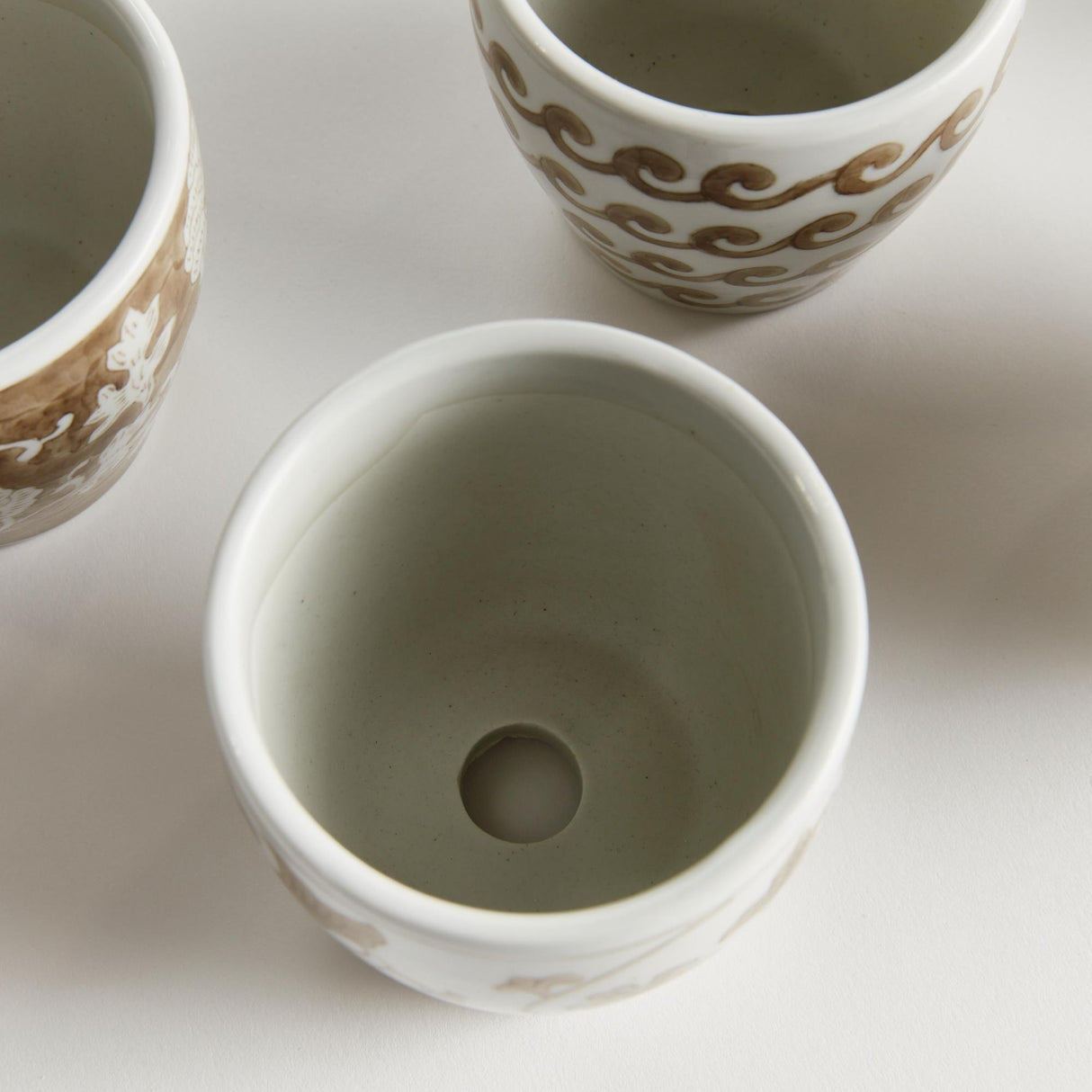 Napa Brown and white PROVINCE MINI FLOWER POTS, SET OF 6