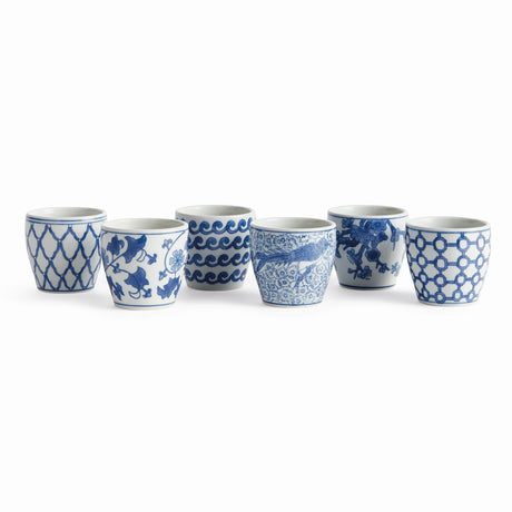 Napa Blue and white BARCLAY BUTERA DYNASTY MINI FLOWER POTS, SET OF 6