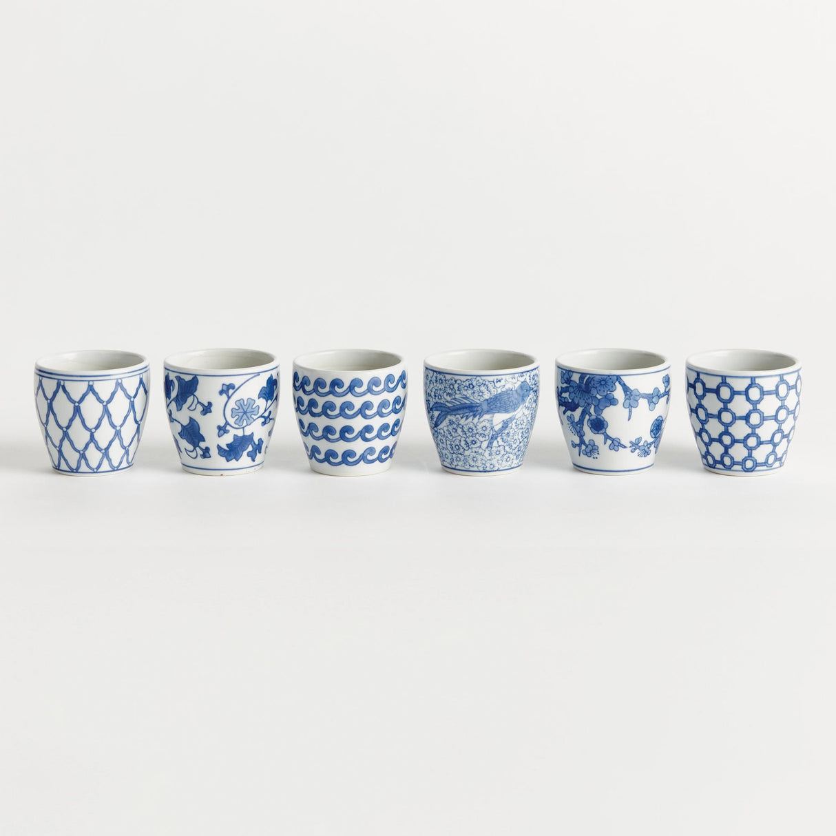 Napa Blue and white BARCLAY BUTERA DYNASTY MINI FLOWER POTS, SET OF 6
