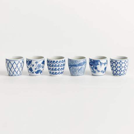 Napa Blue and white BARCLAY BUTERA DYNASTY MINI FLOWER POTS, SET OF 6