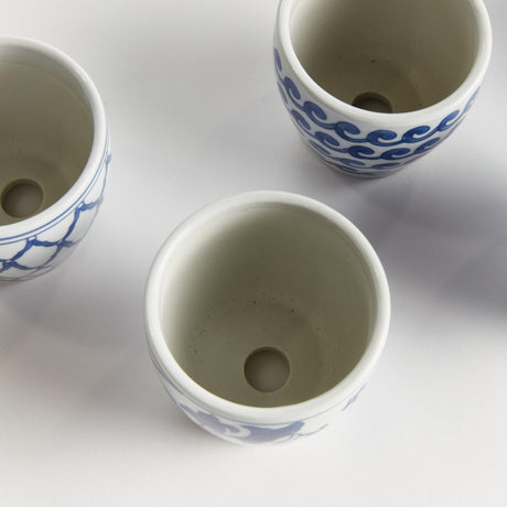 Napa Blue and white BARCLAY BUTERA DYNASTY MINI FLOWER POTS, SET OF 6