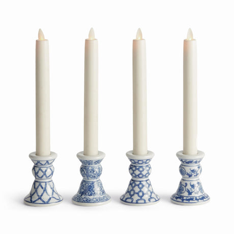 Napa Blue and white BARCLAY BUTERA DYNASTY MINI TAPER HOLDERS, SET OF 4