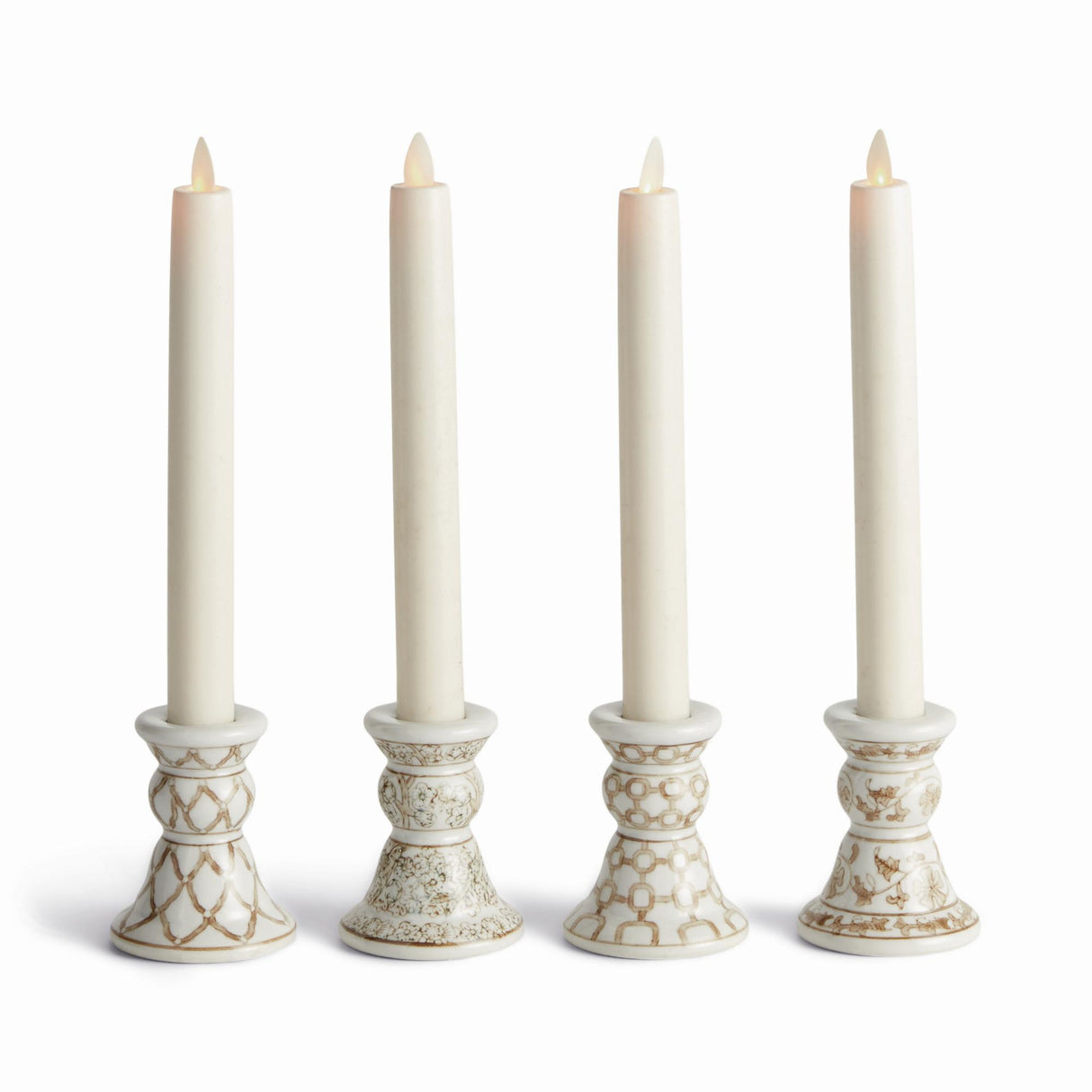 Napa Brown and white PROVINCE MINI TAPER HOLDERS, SET OF 4
