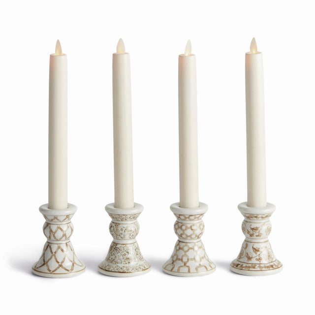 Napa Brown and white PROVINCE MINI TAPER HOLDERS, SET OF 4