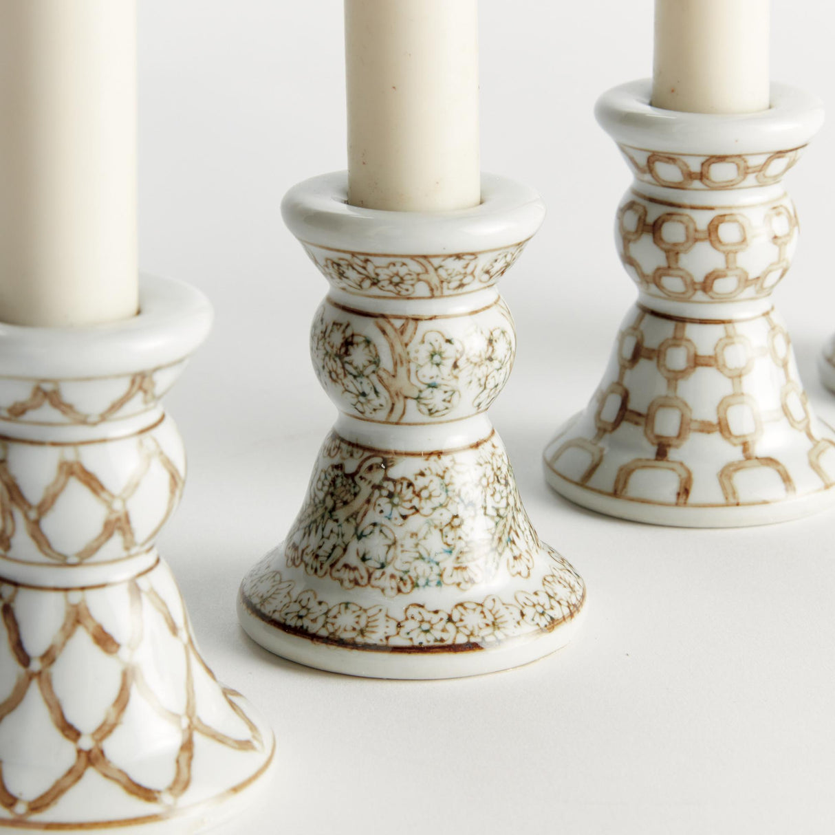 Napa Brown and white PROVINCE MINI TAPER HOLDERS, SET OF 4