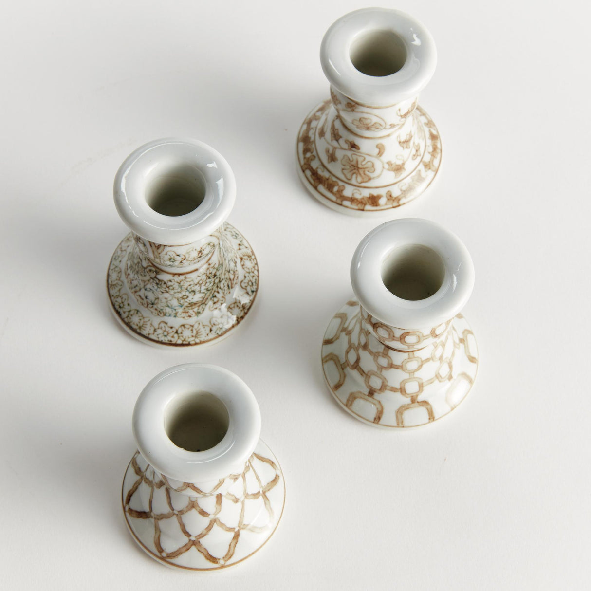 Napa Brown and white PROVINCE MINI TAPER HOLDERS, SET OF 4