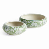 Napa Green and White IMPERIAL LOTUS LOW POTS, SET OF 2