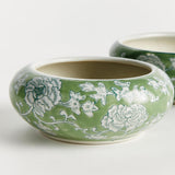 Napa Green and White IMPERIAL LOTUS LOW POTS, SET OF 2