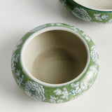 Napa Green and White IMPERIAL LOTUS LOW POTS, SET OF 2