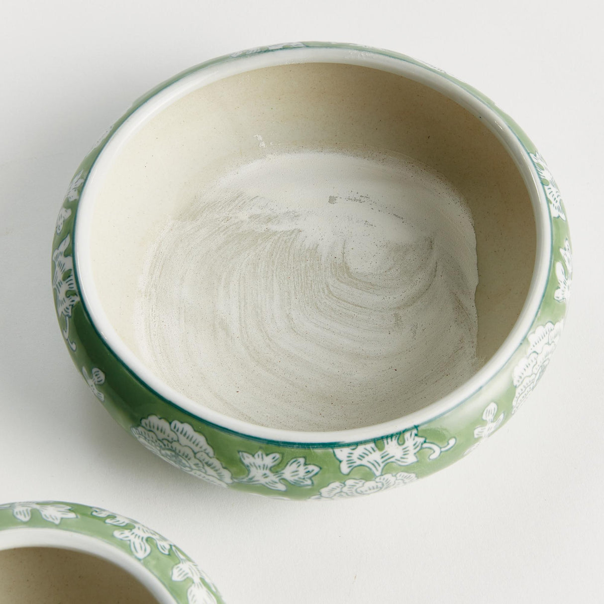 Napa Green and White IMPERIAL LOTUS LOW POTS, SET OF 2