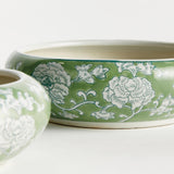 Napa Green and White IMPERIAL LOTUS LOW POTS, SET OF 2