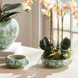 Napa Green and White IMPERIAL LOTUS LOW POTS, SET OF 2