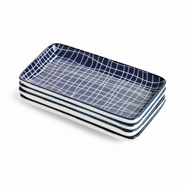 Napa Dark Blue/white STRIA 7" TRAYS, SET OF 4