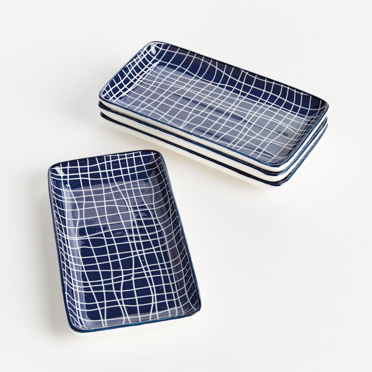 Napa Dark Blue/white STRIA 7" TRAYS, SET OF 4