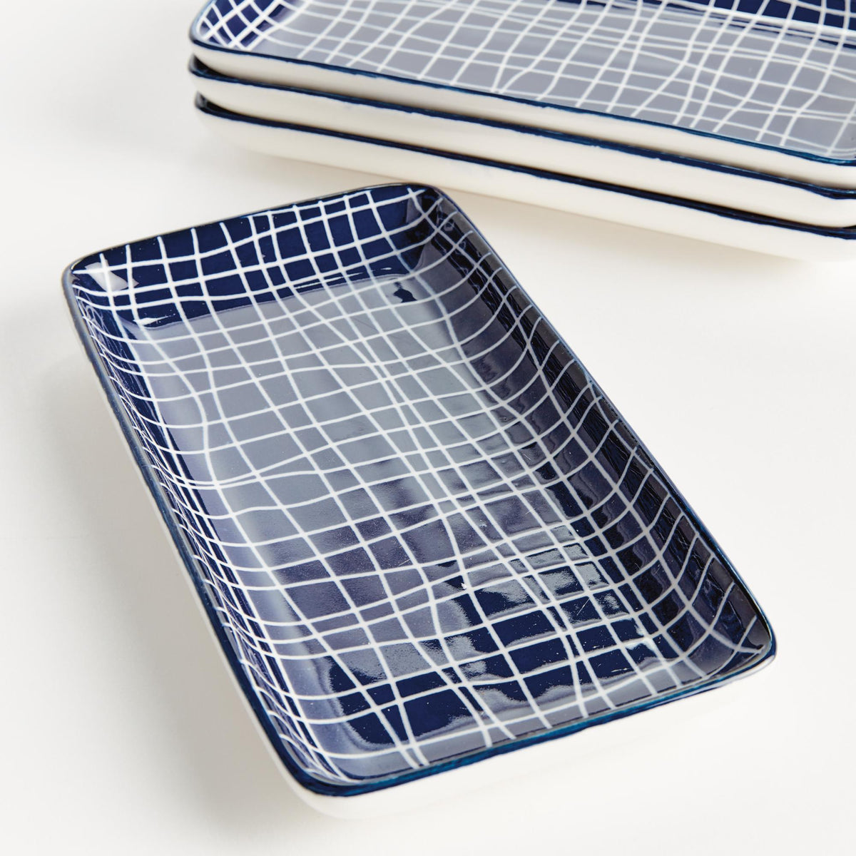 Napa Dark Blue/white STRIA 7" TRAYS, SET OF 4