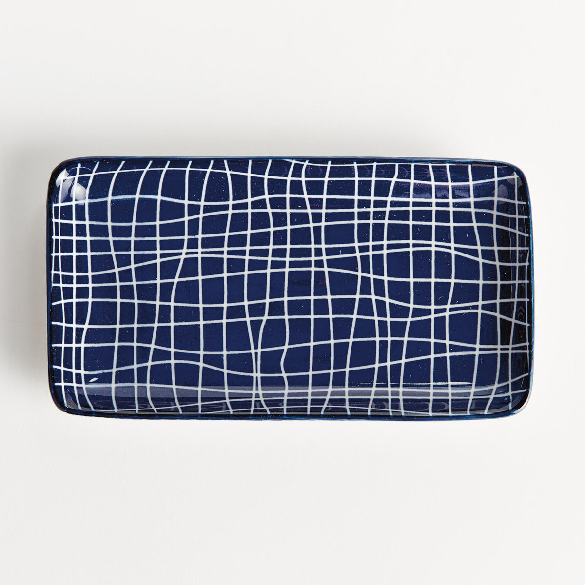Napa Dark Blue/white STRIA 7" TRAYS, SET OF 4