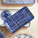 Napa Dark Blue/white STRIA 7" TRAYS, SET OF 4
